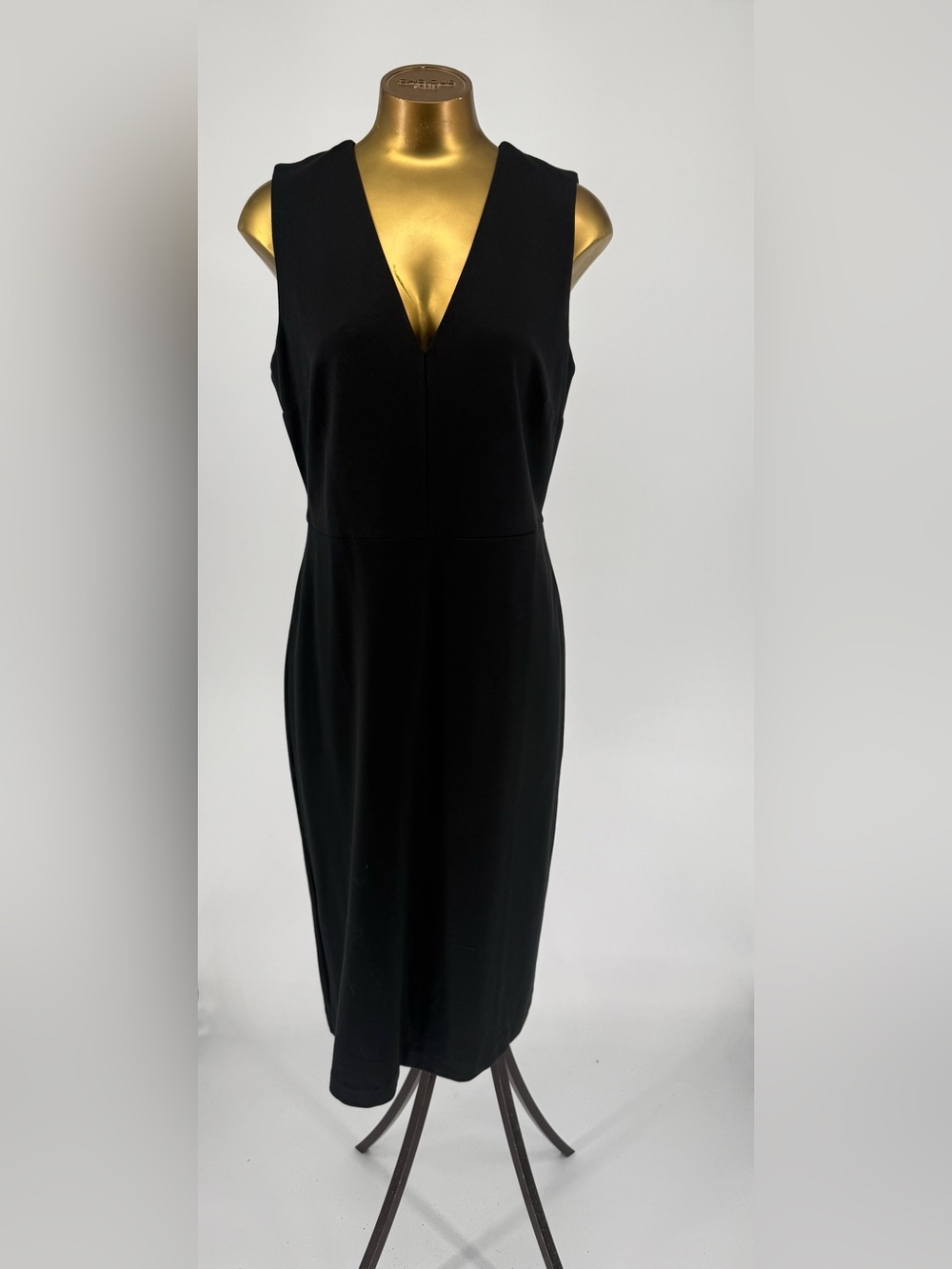 Banana Republic Black Sleeveless Deep V-Neck Midi Dress Sheath Size 14